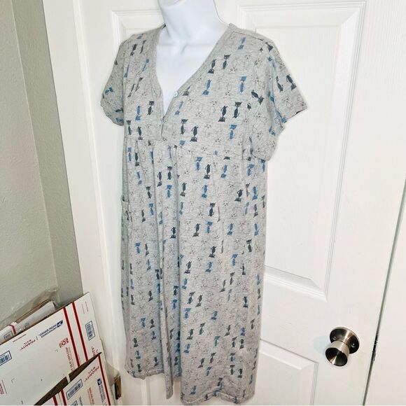 Carina Gray Blue Cat Casual Cat Print Dress Daytime Comfy S - Picture 8 of 13